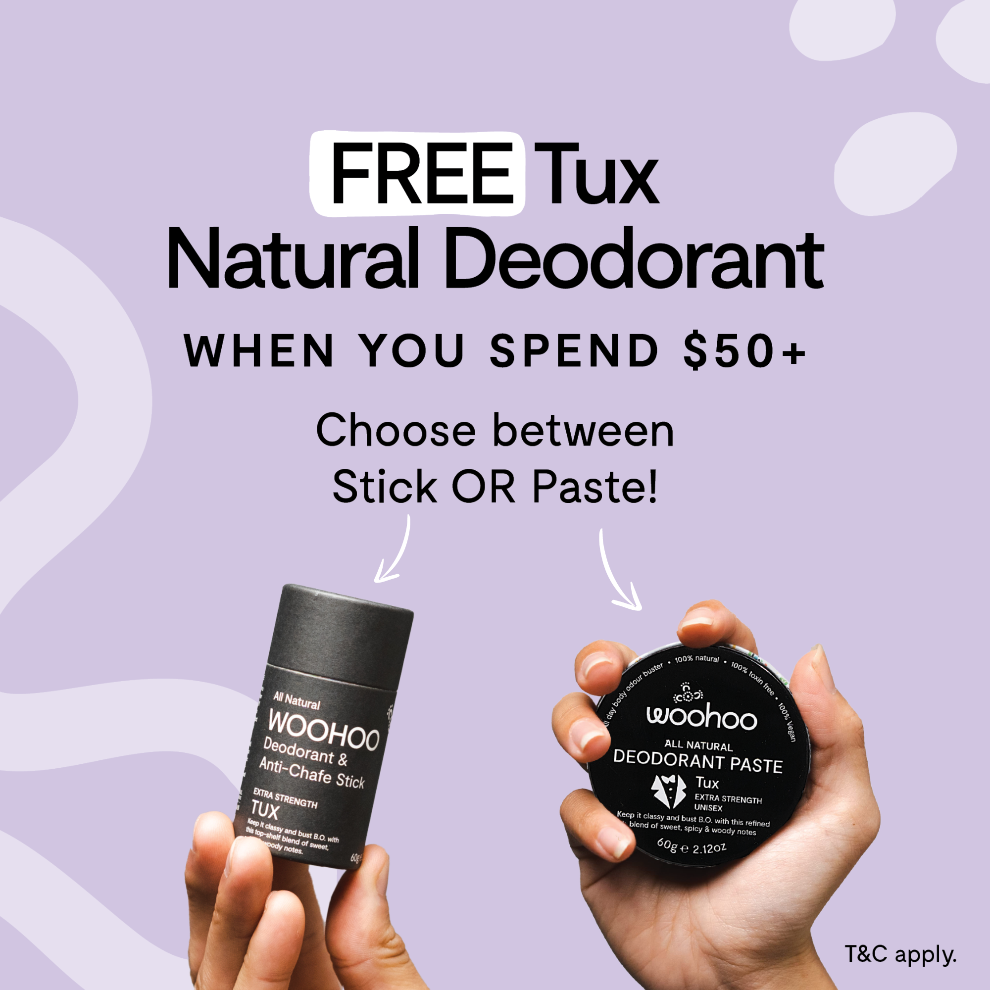 Free Tux Nautral Deodorant with orders over $50