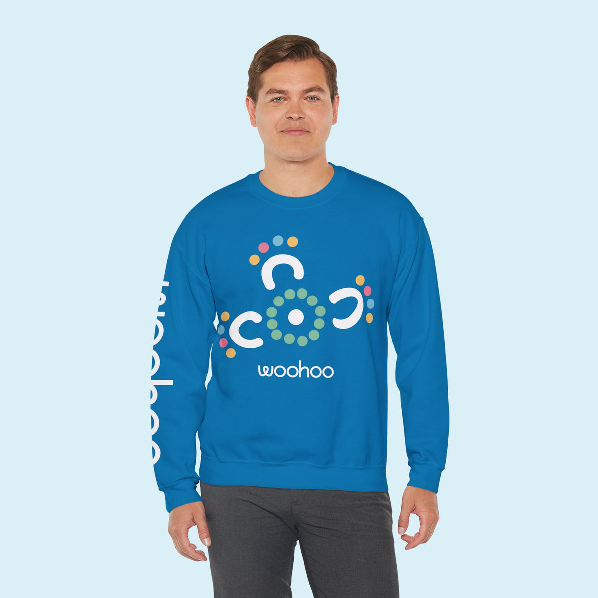 Woohoo Unisex Crew Neck Sweatshirt with Arm Print (Blue)