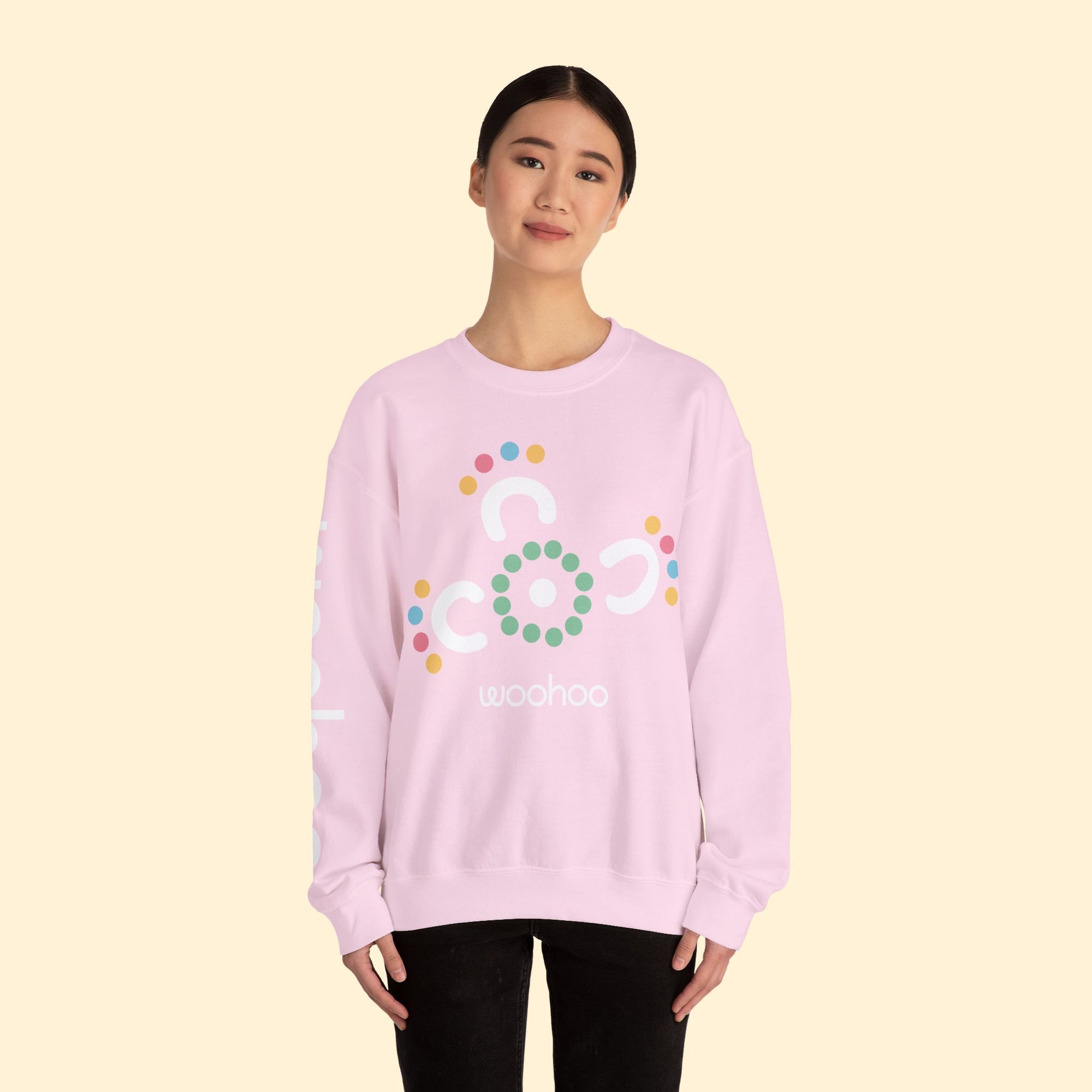 Woohoo Unisex Crew Neck Sweatshirt with Arm Print (Pink)