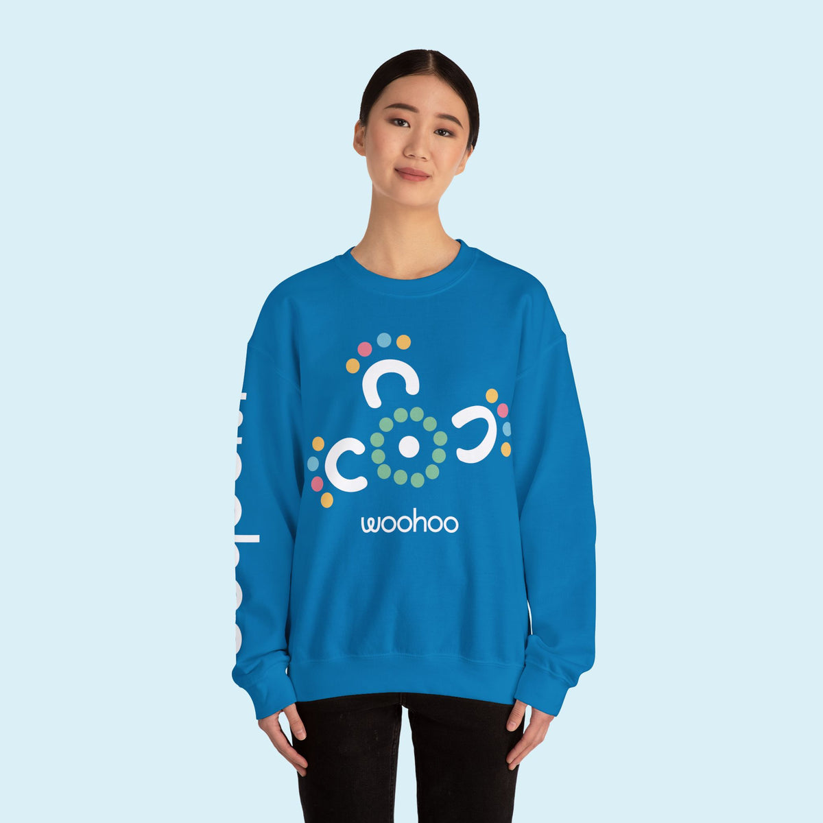 Woohoo Unisex Crew Neck Sweatshirt with Arm Print (Blue)