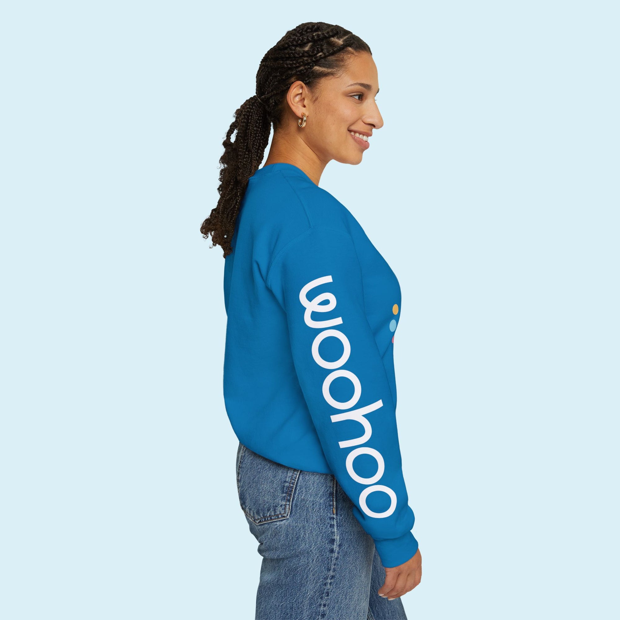 Woohoo Unisex Crew Neck Sweatshirt with Arm Print (Blue)